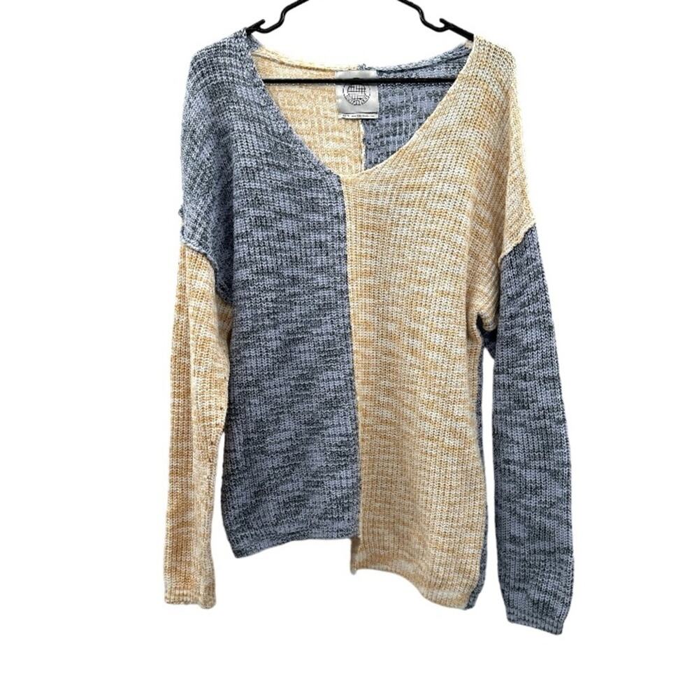 Urban Outfitters Blue & Beige Knit Long Sleeve Asymmetrical Sweater‎ Size XS